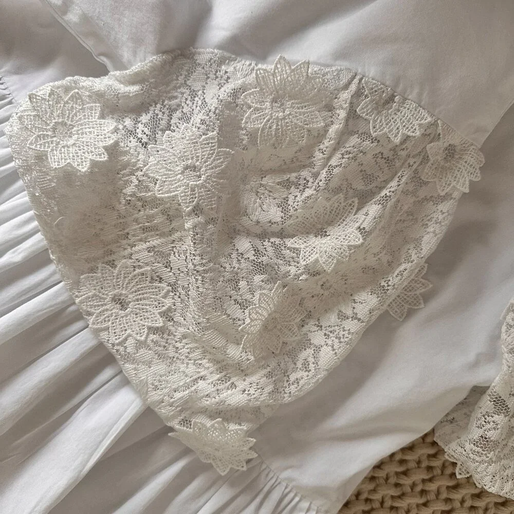 Zara White Lace-Sleeve Peplum Top Size S - Coquette - Picture 6 of 9